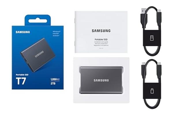 SAMSUNG T7 Portable SSD, 2TB External Solid State Drive, Speeds Up to 1,050MB/s, USB 3.2 Gen 2, Reliable Storage for Gaming, Students, Professionals, MU-PC2T0H/AM, Blue