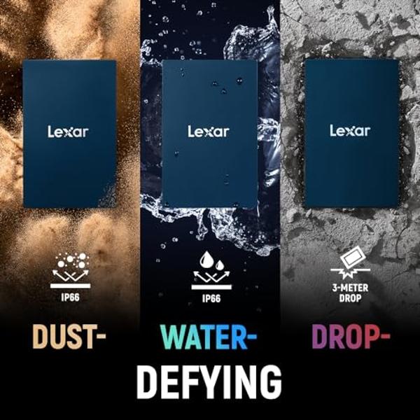 Lexar 2TB Armor 700 Portable SSD, Up to 2000MB/s, USB 3.2 Gen 2x2, Rugged, IP66 Water & Dust Resistance, Compatible w/iPhone 15 and Above, Cameras, Gaming Consoles, Dark Blue (LAR7