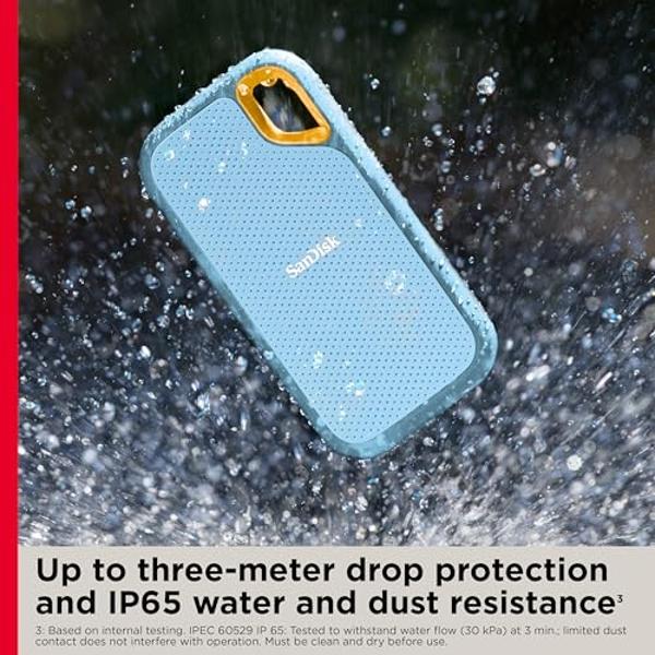 SanDisk 2TB Extreme Portable SSD - Up to 1050MB/s, USB-C, USB 3.2 Gen 2, IP65 Water and dust Resistance, Updated Firmware, Sky Blue - External Solid State Drive - SDSSDE61-2T00-G25