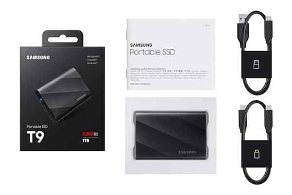 SAMSUNG T9 Portable SSD 1TB, USB 3.2 Gen 2x2 External Solid State Drive, Seq. Read Speeds Up to 2,000MB/s for Gaming, Students and Professionals, MU-PG1T0B/AM, Black