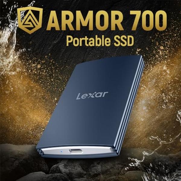 Lexar 2TB Armor 700 Portable SSD, Up to 2000MB/s, USB 3.2 Gen 2x2, Rugged, IP66 Water & Dust Resistance, Compatible w/iPhone 15 and Above, Cameras, Gaming Consoles, Dark Blue (LAR7