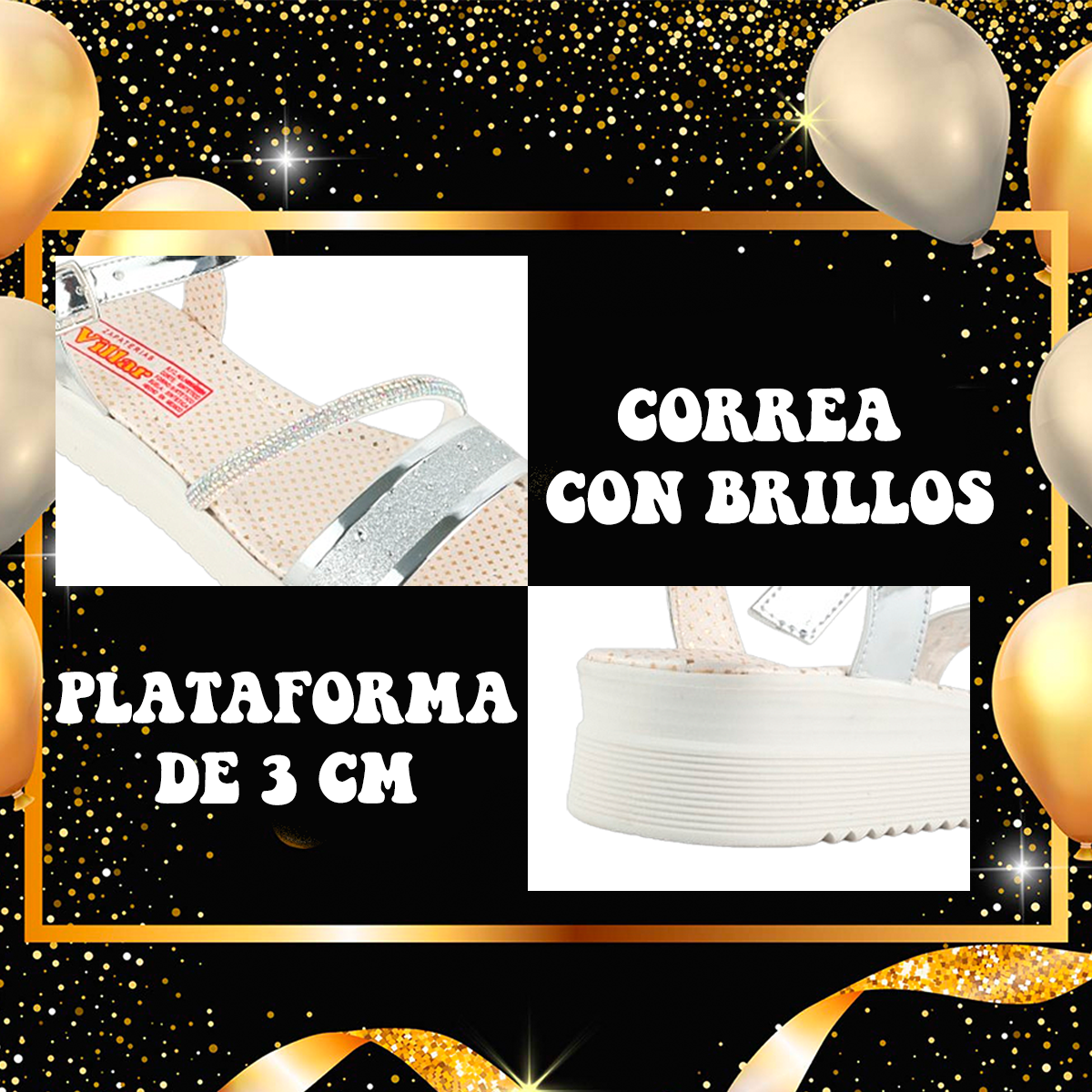 Huarache Niña Sandalia Plataforma Pedreria Fiesta Moda Tornasol 185-P