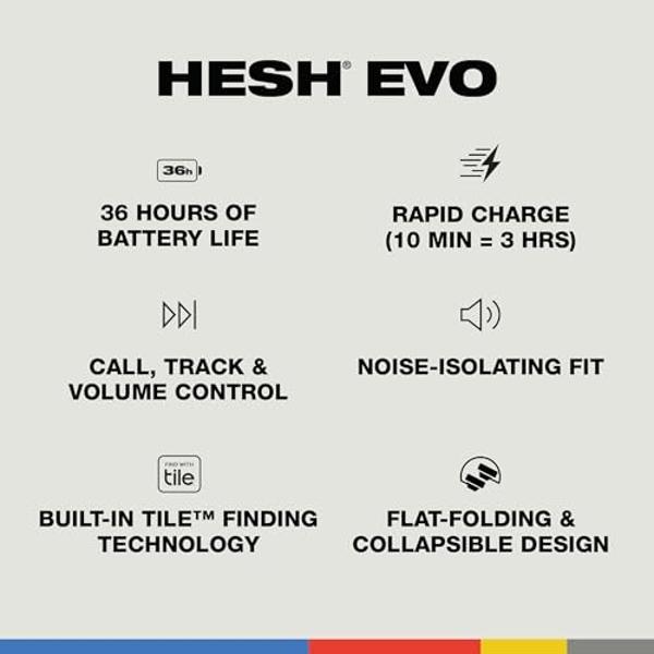 Skullcandy Hesh Evo Wireless Over-Ear Bluetooth Headphones with Charging Cable, Noise Isolating, Up to 36 Hours Battery, Foldable Lightweight Design, Microphone for iPhone Android 