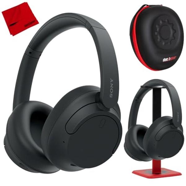 Sony WH-CH720N Noise Canceling Wireless Headphones Bluetooth Over The Ear Headset with Microphone and Alexa Built-in, Black Bundle with Deco Gear Case, Pro Audio Stand, Microfiber 