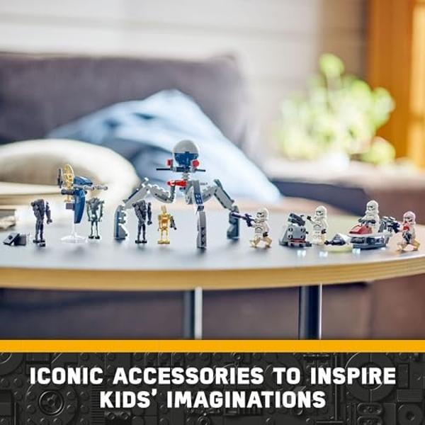 LEGO Star Wars Clone Trooper & Battle Droid Battle Pack Set for Kids, Buildable Toy Speeder Bike Vehicle, Tri-Droid and Defensive Post, Collectible, Gift for Boys and Girls Aged 7 