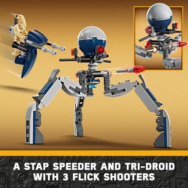 LEGO Star Wars Clone Trooper & Battle Droid Battle Pack Set for Kids, Buildable Toy Speeder Bike Vehicle, Tri-Droid and Defensive Post, Collectible, Gift for Boys and Girls Aged 7 