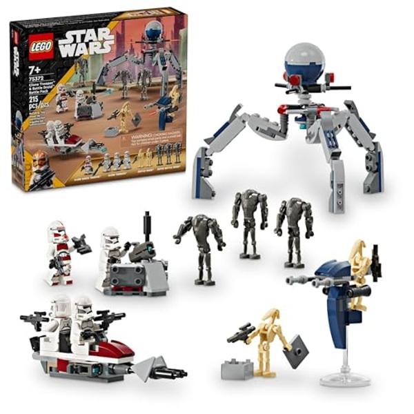 LEGO Star Wars Clone Trooper & Battle Droid Battle Pack Set for Kids, Buildable Toy Speeder Bike Vehicle, Tri-Droid and Defensive Post, Collectible, Gift for Boys and Girls Aged 7 