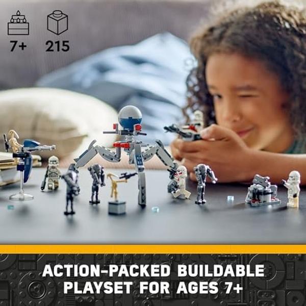 LEGO Star Wars Clone Trooper & Battle Droid Battle Pack Set for Kids, Buildable Toy Speeder Bike Vehicle, Tri-Droid and Defensive Post, Collectible, Gift for Boys and Girls Aged 7 