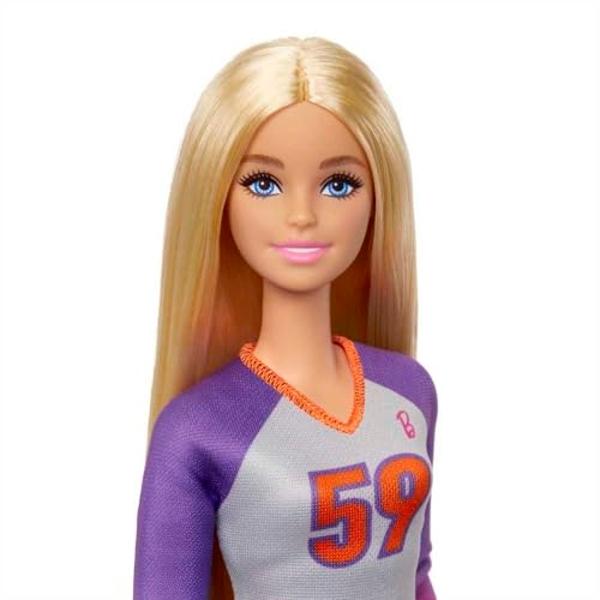 Barbie Careers Fashion Doll & Accessory, Made to Move Volleyball Player Wearing Removable Uniform with Ball, 22 Bendable Joints