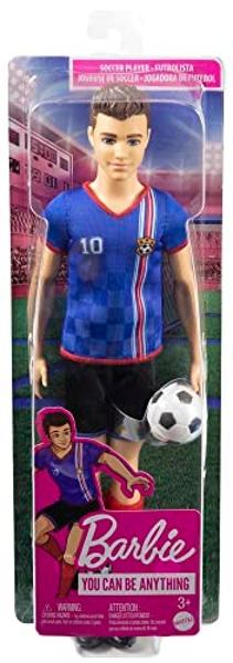 Barbie Careers Ken Fashion Doll & Accessory, Soccer Player with Cropped Hair, #10 Uniform, Tall Socks, Cleats & Ball