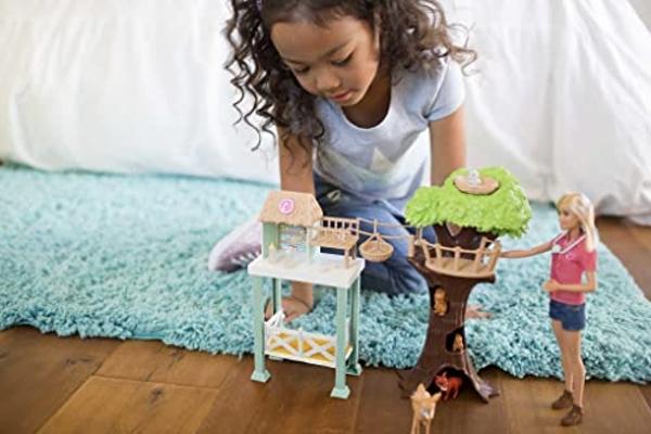 Barbie Vet Doll & Playset, Animal Rescuer Theme with 8 Wildlife Figures, Treehouse, Care Station, Rope Bridge & Accessories