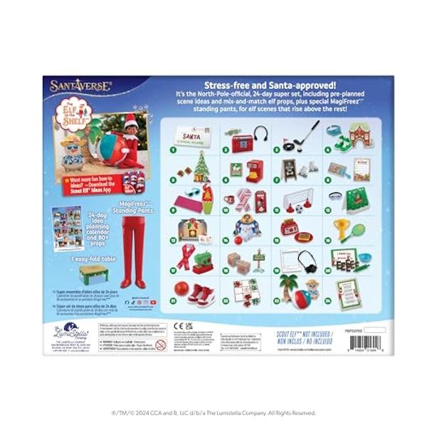 The Elf on the Shelf 24-Day Super Set Official The Elf on the Shelf Ideas for 24 Days of Elf Magic - 80+ Props, MagiFreez Standing Pants and Calendar - for Ages 3 Years and Up Scou