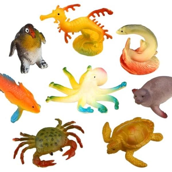 Funcorn Toys Ocean Sea Animal, 52 Pack Assorted Mini Vinyl Plastic Animal Toy Set, Realistic Under The Sea Life Figure Bath Toy for Child Educational Party Cake Cupcake Topper,Vale