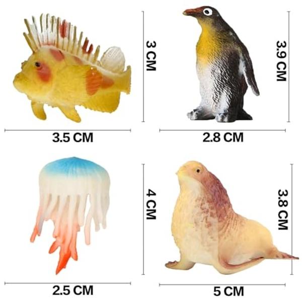 Funcorn Toys Ocean Sea Animal, 52 Pack Assorted Mini Vinyl Plastic Animal Toy Set, Realistic Under The Sea Life Figure Bath Toy for Child Educational Party Cake Cupcake Topper,Vale