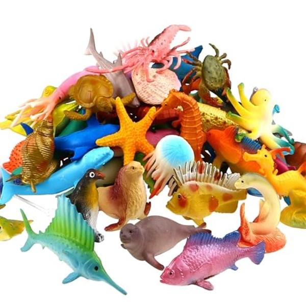 Funcorn Toys Ocean Sea Animal, 52 Pack Assorted Mini Vinyl Plastic Animal Toy Set, Realistic Under The Sea Life Figure Bath Toy for Child Educational Party Cake Cupcake Topper,Vale