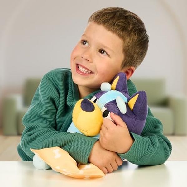 Bluey Sleepy Time 13 Inch Plush with Blanket, Press Tummy to Hear 7 Fun Phrases, Sing Along to The Theme Song, So Soft Made with Deluxe Fabrics and Detailed Stitching | Amazon Excl