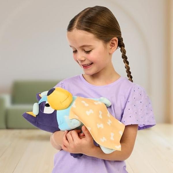 Bluey Sleepy Time 13 Inch Plush with Blanket, Press Tummy to Hear 7 Fun Phrases, Sing Along to The Theme Song, So Soft Made with Deluxe Fabrics and Detailed Stitching | Amazon Excl