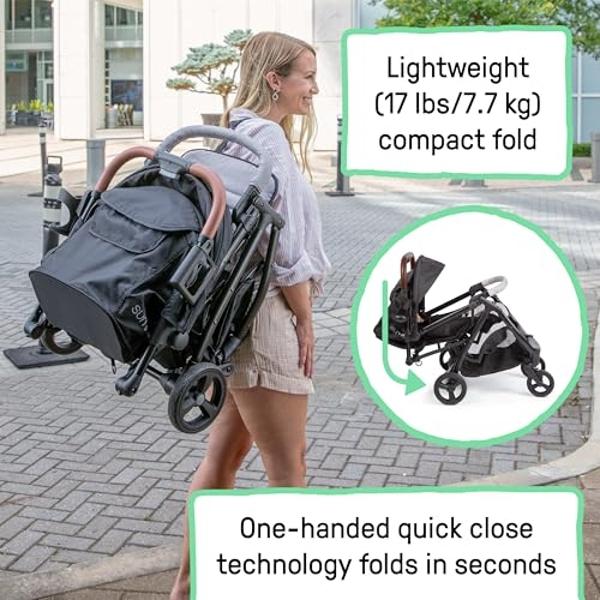 Ingenuity 3Dquickclose CS+ Compact Fold Stroller – Lightweight Stroller with Oversized Canopy, Extra-Large Storage and Compact Fold, CarSeat Compatible, Gray