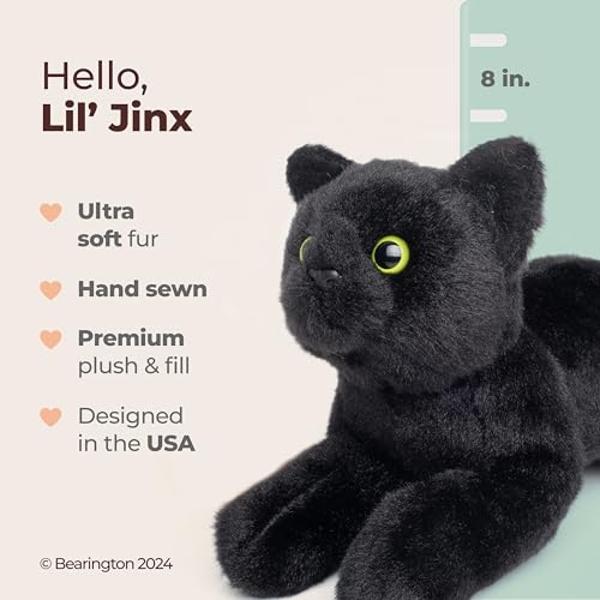 Bearington Collection Lil' Jinx Cat 8 in Stuffed Animals Black Cat Plush Toy - Stuffed Cats That Look Real - Plushies for Kids