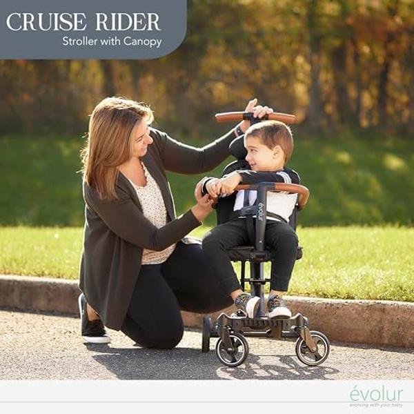 Evolur Cruise Rider Stroller with Canopy, Lightweight Umbrella Stroller with Compact Fold, Easy to Carry Travel Stroller - Noir Black