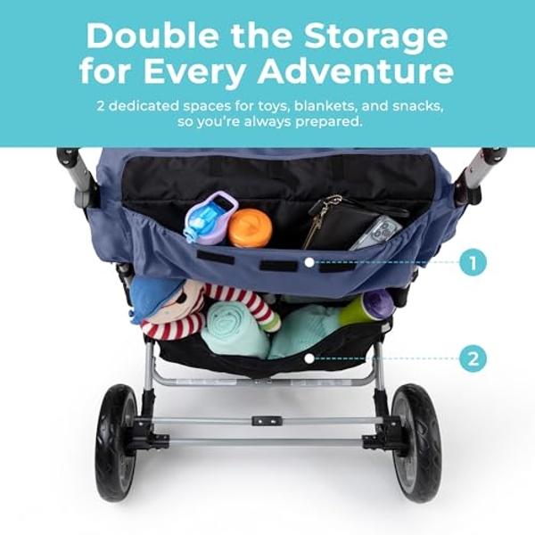 Gaggle by Foundations Jamboree 6 Seat Multi-Child Stroller with UV Blocking Canopies | Reclining Seats | 5-Point Safety Harness | Compact Fold for Daycares, Parks & Travel | Blue