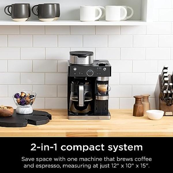 Ninja Espresso & Coffee Maker & Barista System, 3 Espresso Brew Styles, Single-Serve Coffee & Nespresso Capsule Compatible, Built-in Frother, Espresso, Cappuccino & Latte Maker, Bl