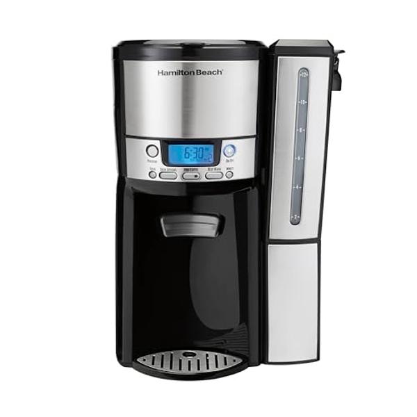 Hamilton Beach One Press Programmable Dispensing Drip Coffee Maker with 12 Cup Internal Brew Pot, Water Reservoir, Black with Chrome (48464)