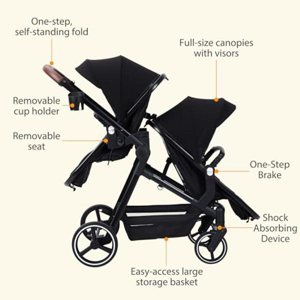 Gaggle by Foundations Jamboree 6 Seat Multi-Child Stroller with UV Blocking Canopies | Reclining Seats | 5-Point Safety Harness | Compact Fold for Daycares, Parks & Travel | Blue
