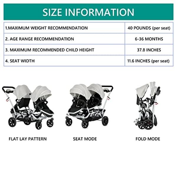 Dream On Me Track Tandem Double Umbrella Stroller in Light Grey, Lightweight Double Stroller for Infant and Toddler, Multi-Position Reversible & Reclining Seats, Large Storage Bask