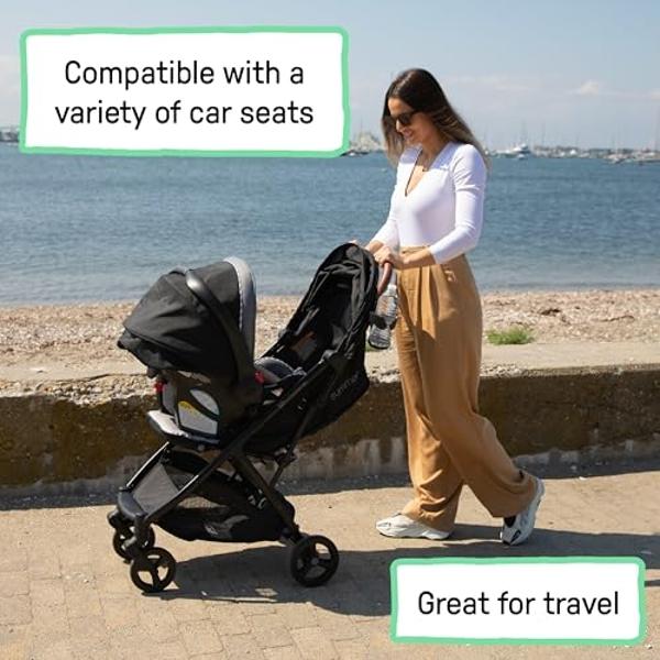 Ingenuity 3Dquickclose CS+ Compact Fold Stroller – Lightweight Stroller with Oversized Canopy, Extra-Large Storage and Compact Fold, CarSeat Compatible, Gray