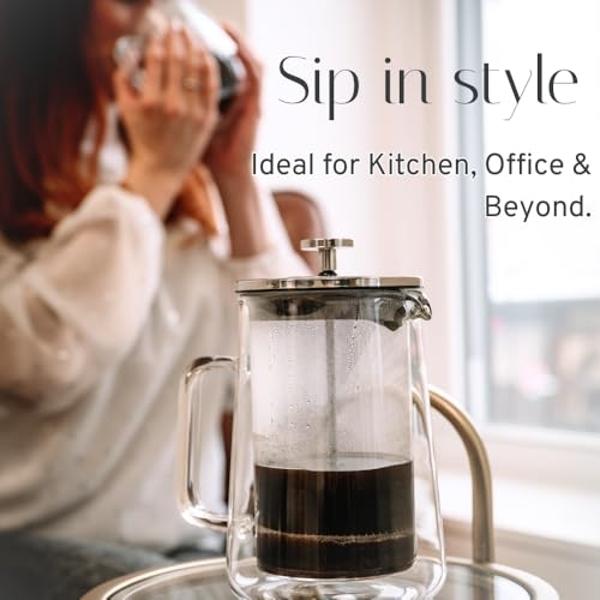 SIPNDULGENCE French Press Coffee Maker 20Oz Small Thickened Double Wall Borosilicate Glass BPA Free