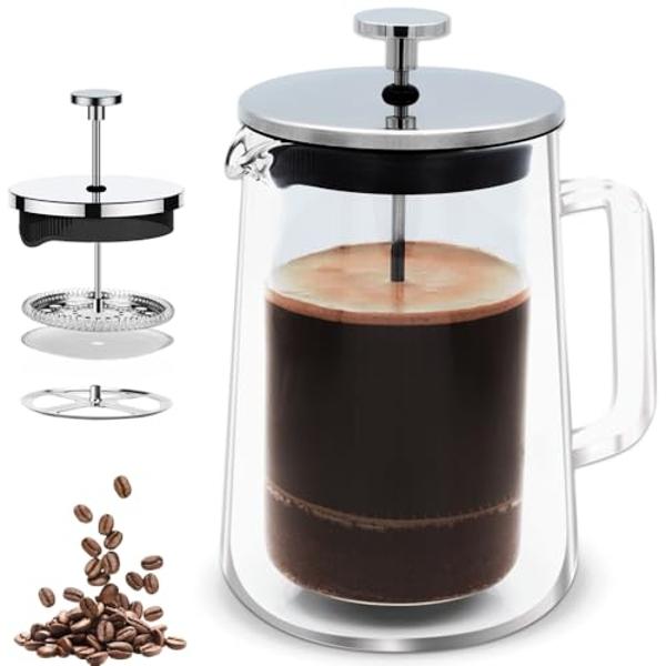 SIPNDULGENCE French Press Coffee Maker 20Oz Small Thickened Double Wall Borosilicate Glass BPA Free