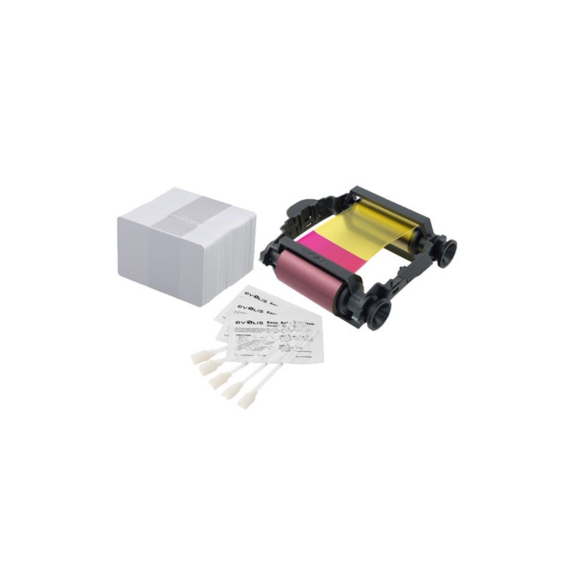 KIT DE CONSUMIBLES BADGY CINTA PARA 100 IMPRESIONES A COLOR, TARJETAS DE PVC BLANCAS 100 PZS PARA IMPRESORAS BADGY1 VBDG205EU