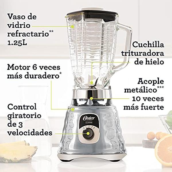 Oster Original 3 Speed Chrome Blender, 6 Times more Durable Motor, 10 Times Stronger, 5 Cup Glass Jar