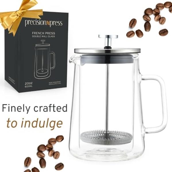 SIPNDULGENCE French Press Coffee Maker 20Oz Small Thickened Double Wall Borosilicate Glass BPA Free