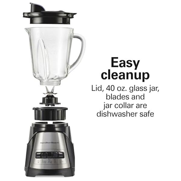 Hamilton Beach Power Elite Wave Action Blender For Smoothies, 40 Oz Glass Jar, 12 Functions Including Puree, Crush Ice, Black, 700 Watts, Black (58148A)