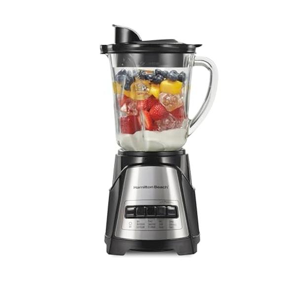 Hamilton Beach Power Elite Wave Action Blender For Smoothies, 40 Oz Glass Jar, 12 Functions Including Puree, Crush Ice, Black, 700 Watts, Black (58148A)