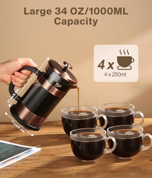 SIPNDULGENCE French Press Coffee Maker 20Oz Small Thickened Double Wall Borosilicate Glass BPA Free