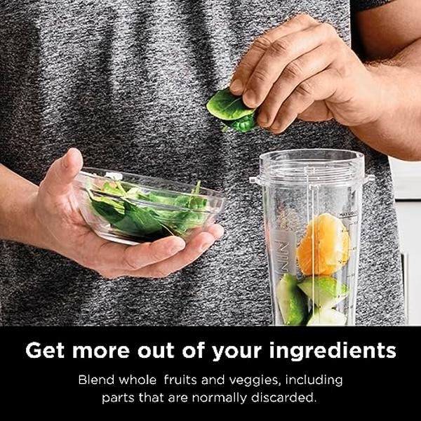 Ninja BN301 Nutri-Blender Plus Compact Personal Blender, 900-Peak-Watt Motor, Frozen Drinks, Smoothies, Sauces & More, (3) 20 oz. To-Go Cups, (2) Spout-Lids (1) Storage-Lid, Dishwa