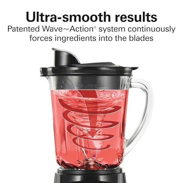 Hamilton Beach Power Elite Wave Action Blender For Smoothies, 40 Oz Glass Jar, 12 Functions Including Puree, Crush Ice, Black, 700 Watts, Black (58148A)