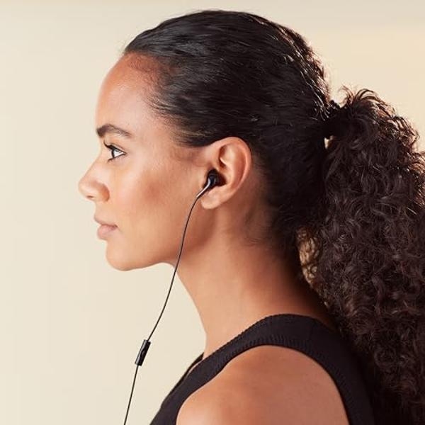 Amazon Basics 3.5mm Jack Wired Earbuds with Microphone, In Ear Headphones, 4.2 ft long cable, S/M/L Ear Tips, Black