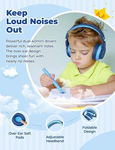 iClever BTH12 Kids Bluetooth Headphones,Colorful LED Lights Kids Headphones Wireless,74/85dBA Safe Volume,85H Playtime,Fast Charging,Bluetooth 5.2,Over Ear,Built-in Mic for iPad/Ta
