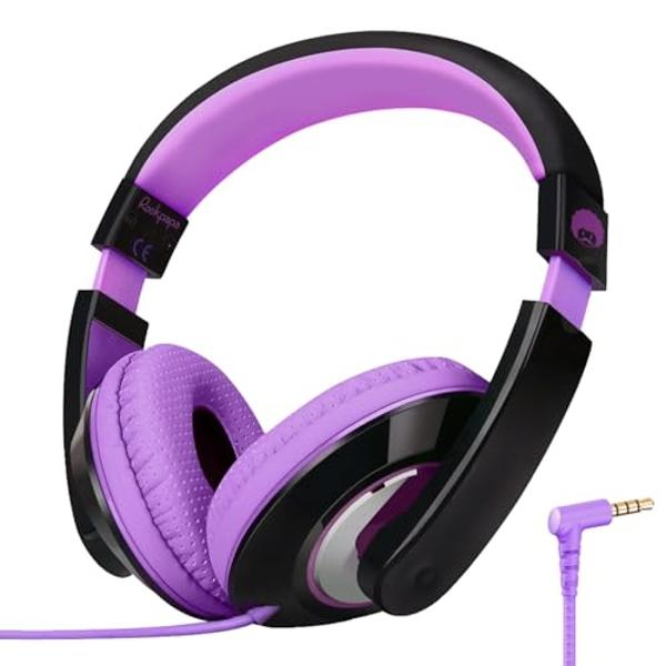 rockpapa Comfort Kids Headphones for School, Lightweight Childrens Boys Girls Teens Over-Ear Headphones Wired 3.5mm for CD DVD Player Tablet Phone Travel Black/Purple