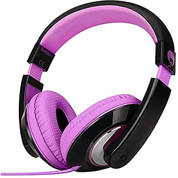 rockpapa Comfort Kids Headphones for School, Lightweight Childrens Boys Girls Teens Over-Ear Headphones Wired 3.5mm for CD DVD Player Tablet Phone Travel Black/Purple