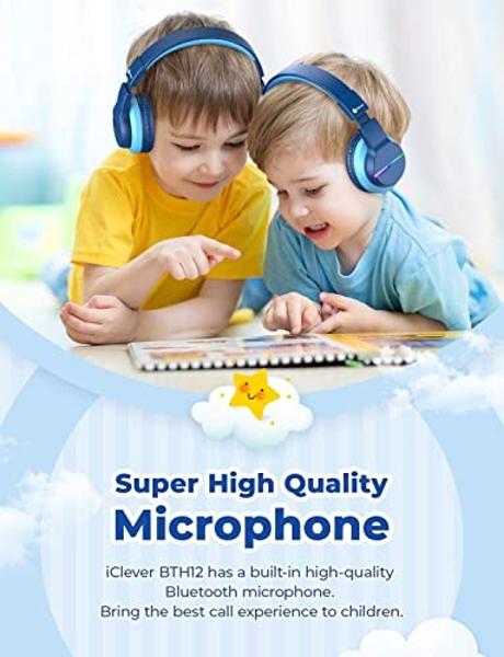 iClever BTH12 Kids Bluetooth Headphones,Colorful LED Lights Kids Headphones Wireless,74/85dBA Safe Volume,85H Playtime,Fast Charging,Bluetooth 5.2,Over Ear,Built-in Mic for iPad/Ta