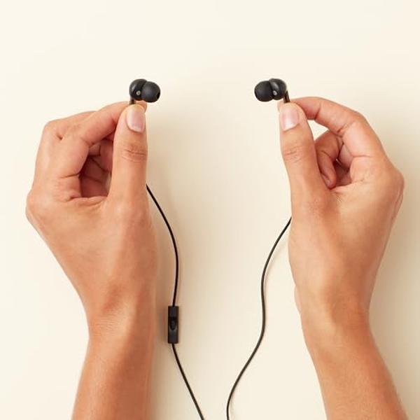 Amazon Basics 3.5mm Jack Wired Earbuds with Microphone, In Ear Headphones, 4.2 ft long cable, S/M/L Ear Tips, Black