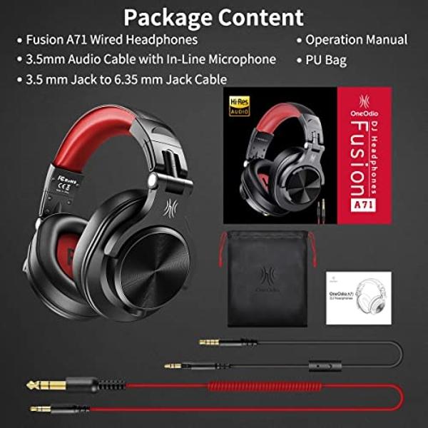 OneOdio A71 Hi-Res Studio Recording Headphones - Wired Over Ear Headphones with SharePort, Monitoring Mixing Foldable Headset with Stereo Sound, 3.5/6.35MM Jack for PC Computer DJ 