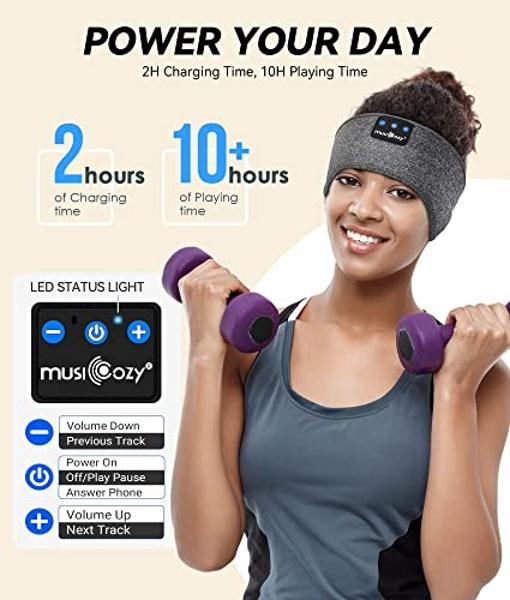 MUSICOZY Sleep Headphones Bluetooth 5.4 Headband, Sports Wireless Earphones Sweat Resistant Earbuds Sleeping Headphone with Ultra-Thin HD Stereo Speaker for Workout Running Cool Ga