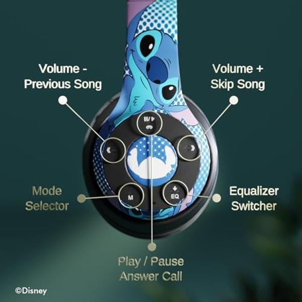 Disney Lilo & Stitch Expressions Bluetooth Over-Ear Headphones, Wireless Foldable Headset with Built-in Microphone - Stitch Expressions Design, for Adults and Kids