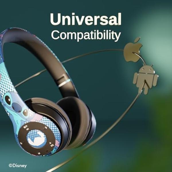 Disney Lilo & Stitch Expressions Bluetooth Over-Ear Headphones, Wireless Foldable Headset with Built-in Microphone - Stitch Expressions Design, for Adults and Kids